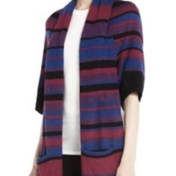 NEW BCBG MAX AZRIA Gaby Sz S Open Cardigan Dropped Back Pockets Multi Striped - Picture 2 of 12